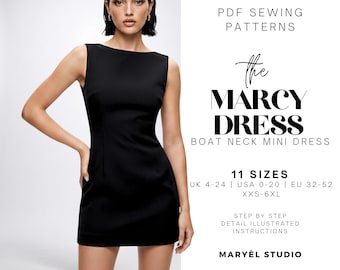 Boat Neck Mini A-line Dress PDF Sewing Pattern, Easy Sleeveless Summer Dress, Beginner Friendly, US 0-20