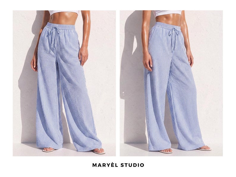 Wide Leg Palazzo Pants Pdf Sewing Pattern, Easy Summer Pants with Pockets , Elastic Waist, Beginner Patterns, US 0-20 image 2