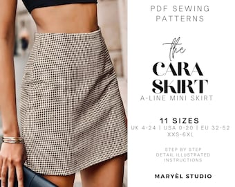 A-Line High-Waist Mini Skirt Sewing Pattern | Easy Women Skirt| Beginner Friendly| Pdf Digital Download| US 0-20