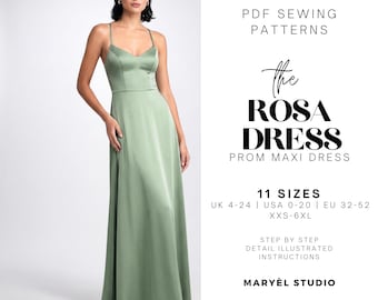 Maxi Prom Dress Sewing Pattern| Evening Gown, Wedding, Bridesmaid Dress| Pdf Digital Instant Download| US 0–20