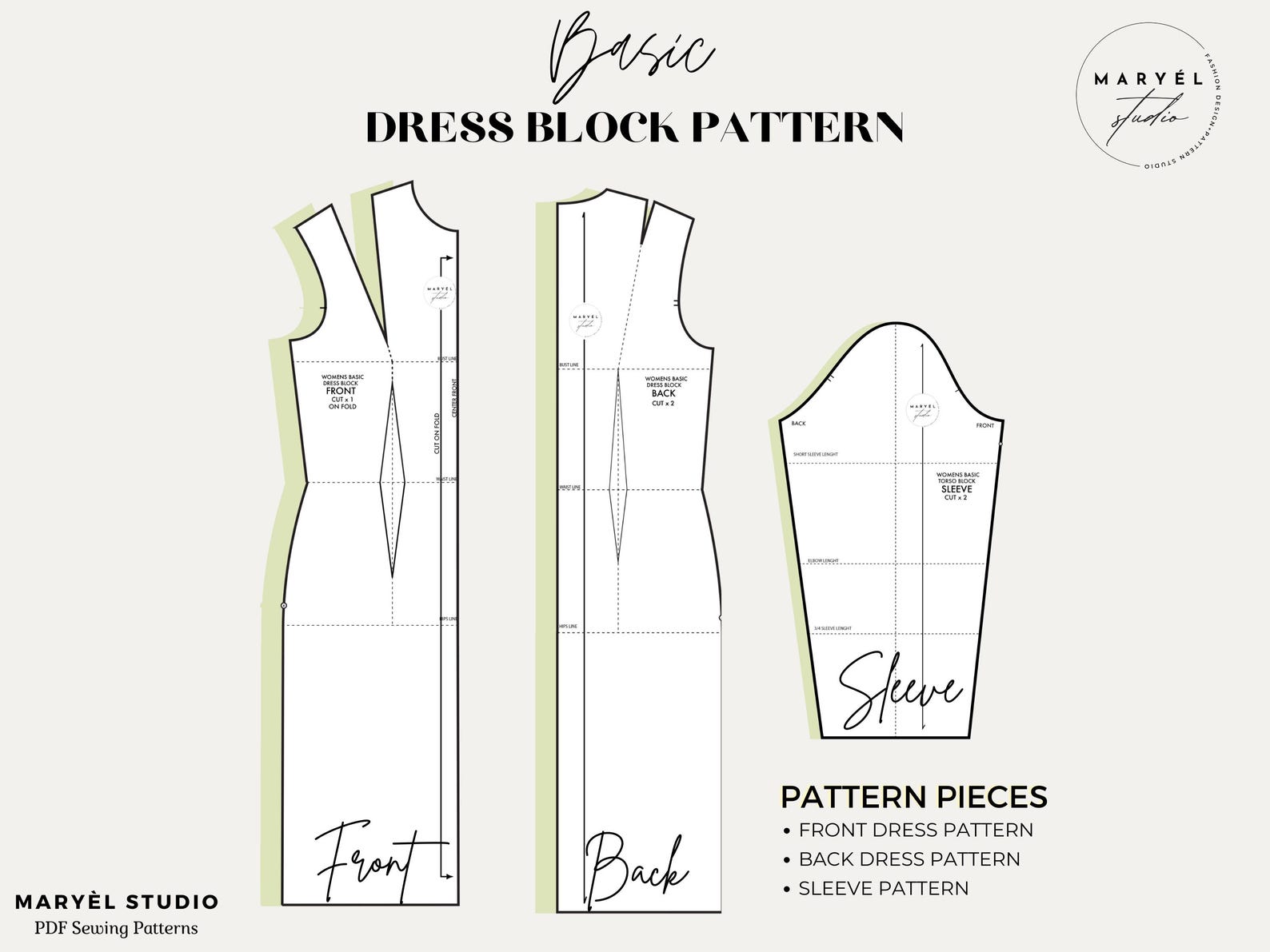 Basic Dress Block Sewing Pattern With Sleeves| Shoulder Dart Dress ...