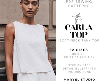 Linen Top Sewing Pattern | Easy Tank Top | Boatneck Top |  Beginner Sewing Pattern | Instant Download, US 00-20