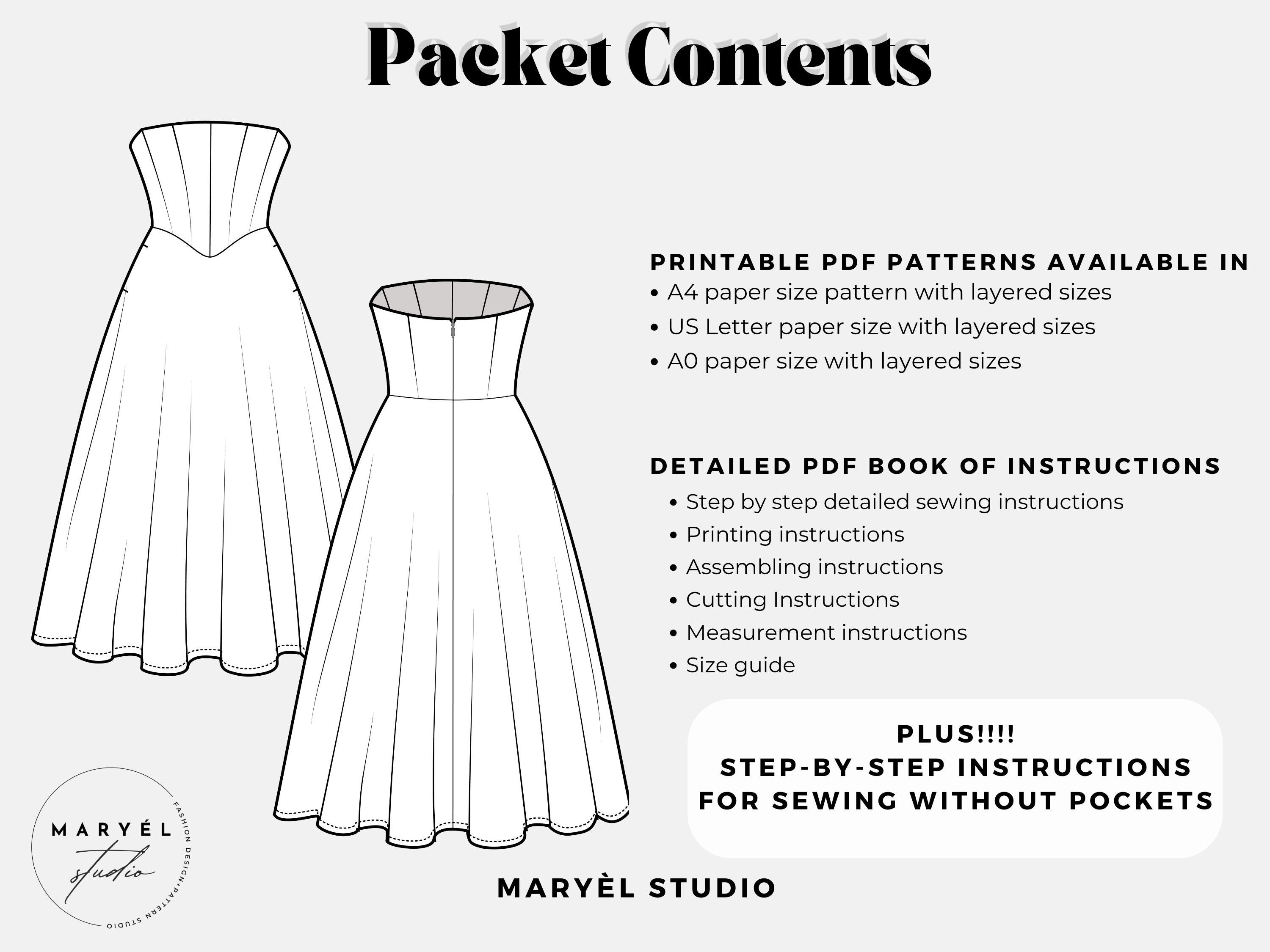 Strapless Corset Midi Dress Pdf Sewing Pattern, Easy Formal Prom Gown ...