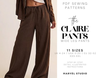 Wide Leg Palazzo Pants Sewing Pattern, Easy Linen Women Pants, Elastic Waist Pants Pattern, Beginner Pants, Pdf Digital Download, US 0-20