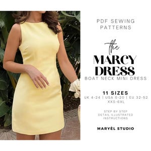 Boat Neck Dress Sewing Pattern| Hoco A-Line Sleeveless Dress, Beginner Friendly| Pdf Digital Download| US 0-20