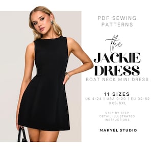 Boat Neck A-line Mini Dress Sewing Pattern| Sleeveless Dress Sewing Pattern| Summer Dress Pattern| Easy Beginner Sewing Pattern| US 0-20