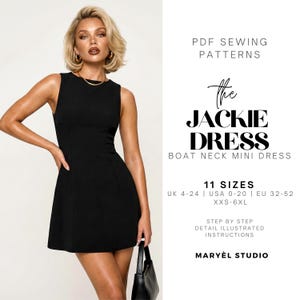 Mini A-line Dress PDF Sewing Pattern, Easy Boat-Neck Sleeveless , Beginner Friendly, US 0-20