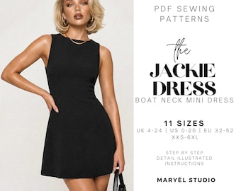 Boat Neck Mini A-line Dress PDF Sewing Pattern, Easy Summer Dress, Sleeveless , Beginner Friendly, US 0-20