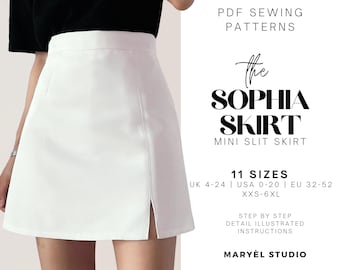 Mini High Waist A-line Skirt Sewing Pattern| Easy Waistband Slit Skirt | PDF Digital Instant Download| Beginner Friendly| US 0-20