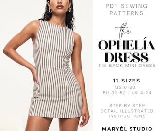 A-line Mini Dress Sewing Pattern| Tie-back | Easy Woman  Dress, Beginner Sewing Pattern | Pdf  Instant Download, US 0-20