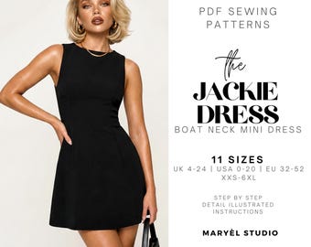 Boat Neck A-Line Mini Dress Sewing Pattern| Easy Beginner Dress | Sleeveless | Pdf Digital Instant Download| US 0-20