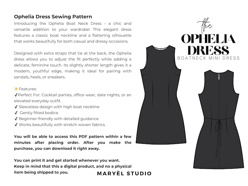 Mini A-line Dress Sewing Pattern| Tie-back Dress| Homecoming Dress Pattern| Pdf Digital Instant Download| US 0-20 image 3