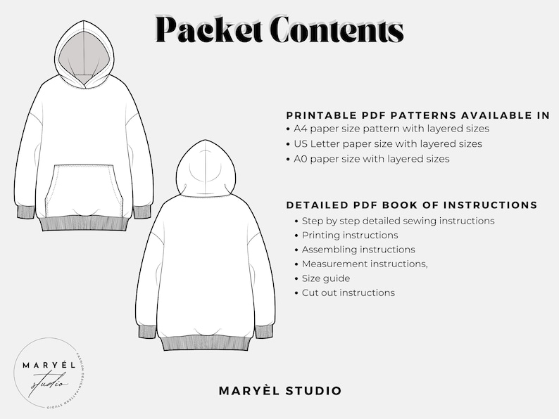 Hoodie Sewing Pattern| Oversized Sweatshirt Pattern| PDF Digital Instant Download| Beginners Sewing Patterns| US 0-20 image 8