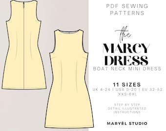 Boat Neck Dress Sewing Pattern| A-Line Sleeveless Dress Pattern| Digital PDF Download| Beginner-friendly| Uk 4-24 | Us 0-20 | Eu 32-52