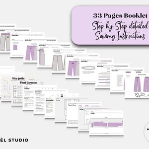 Puede incluir: Un folleto de instrucciones de costura de 33 p&aacute;ginas de Maryel Studio con gu&iacute;as paso a paso para pantalones. Las p&aacute;ginas incluyen diagramas, una gu&iacute;a de tallas, ilustraciones de la prenda final, esquemas de corte e instrucciones detalladas.