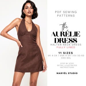 Halter Neck Mini Dress Sewing Pattern| Easy Summer  Linen Dress| PDF Digital Instant Download| US 0-20
