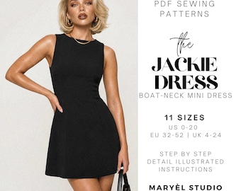 Boat Neck Mini A-line Dress Pdf Sewing Pattern, Easy Women Sleeveless Dress,  Beginner Sewing Pattern, Instant download, US 0-20