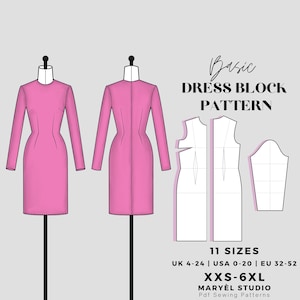 Basis naaipatroon jurkblok| Basisjurkblok| Basisjurk sloper| Basisblokpatroon|  VS 0-20 pdf-didital downloaden