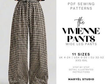 Wide Leg Pants Sewing Pattern| High-Waist Pants Pattern| Elastic Waist Trousers| Beginner Friendly| Pdf Digital Download| US 0-20