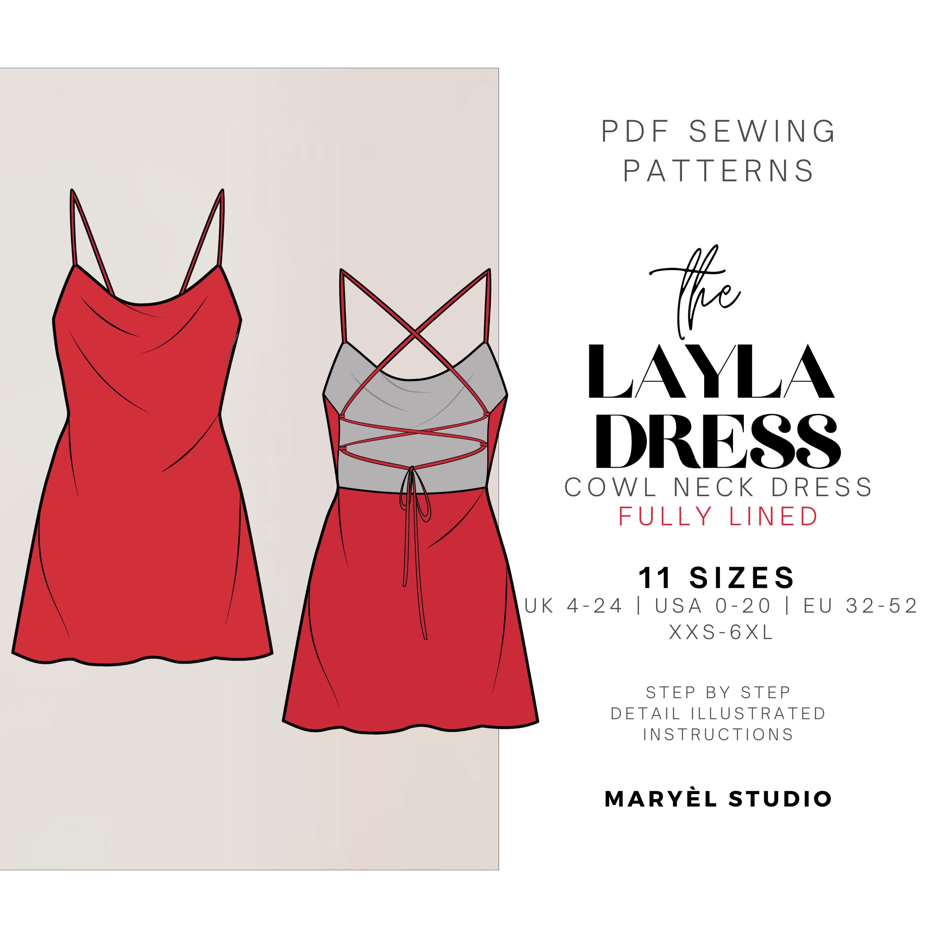 knee length dresses for ladies Cowl Neck Mini Dress PDF Sewing Pattern – IndiePatterns