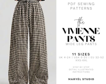 Weites Bein Hose Pdf Schnittmuster, Einfache Palazzo Sommer Hose, Anfänger Freundlich, US 0-20