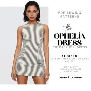 Mini A-line Sleeveless Dress Sewing Pattern| Tie back Fitted Homecoming Dress| Pdf Digital Instant Download| Beginner Friendly| US 0-20