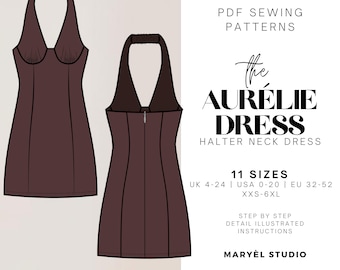 Halter Mini Dress Sewing Pattern| Summer Mini Dress Pattern| Linen Dress Pattern | US 0-20) (PDF Download)