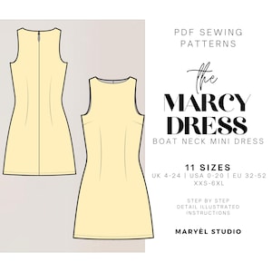 Boat Neck Mini Dress Pattern| Mini Dress Sewing Pattern| Sleeveless Dress Sewing Pattern| Easy Dress Sewing Pattern| US 0-20