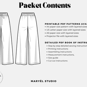 Wide Leg Palazzo Pants Pdf Sewing Pattern, Easy Summer Pants with Pockets , Elastic Waist, Beginner Patterns, US 0-20 image 5