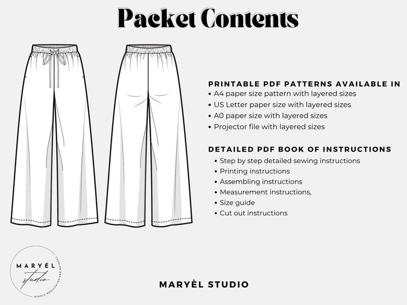 Wide Leg Palazzo Pants Pdf Sewing Pattern, Easy Summer Pants with Pockets , Elastic Waist, Beginner Patterns, US 0-20 image 5