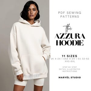 Patrón de costura para sudadera con capucha / Patrón de sudadera extragrande / Descarga digital instantánea en PDF / Patrones de costura para principiantes / Tallas estadounidenses 0-20