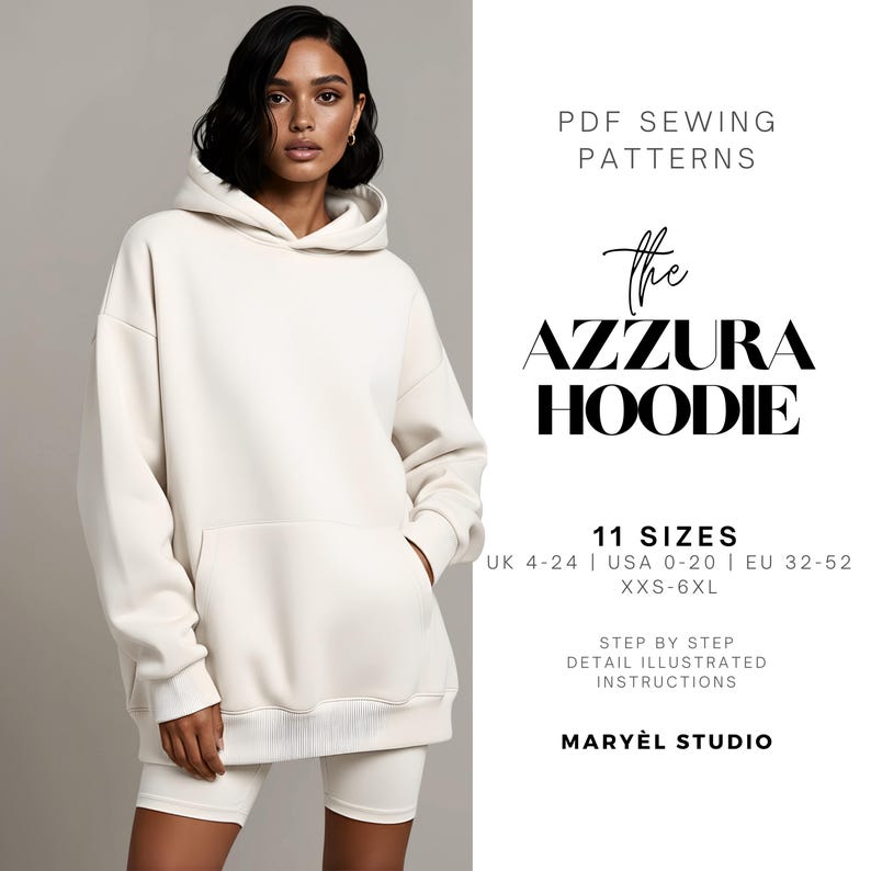 Hoodie Sewing Pattern| Oversized Sweatshirt Pattern| PDF Digital Instant Download| Beginners Sewing Patterns| US 0-20 image 1