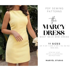 Boat Neck Mini Dress Sewing Pattern| Summer Mini Dress Sewing Pattern| Sleeveless Dress Sewing Pattern| Easy Dress Sewing Pattern| US 0-20