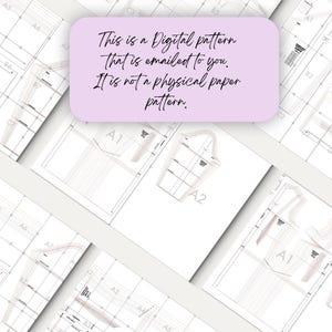 May include: A digital sewing pattern for a garment, printed on multiple sheets of paper. The pattern includes instructions and diagrams for sewing the garment. The text on the paper reads "This is a Digital pattern That is emailed to you. It is not a physical paper pattern."