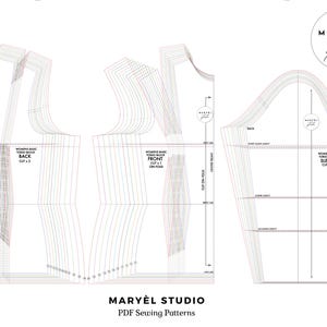 Puede incluir: Un patr&oacute;n de costura para una blusa b&aacute;sica de mujer con un canes&uacute;. El patr&oacute;n incluye instrucciones para la parte delantera, la trasera y la manga. El patr&oacute;n est&aacute; impreso en papel blanco con l&iacute;neas negras.