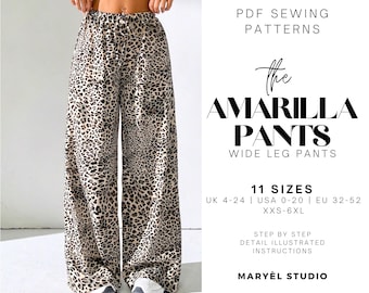 Wide Leg Palazzo Pants Sewing Pattern| Elastic Waist Women Pants| PDF Digital Instant Download| US 0-20