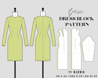 Basic Dress Block Sewing Pattern with Sleeves| Shoulder Dart Dress Pattern| US0-20| PDF Digital Instant Download