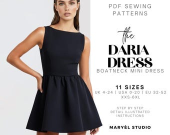 Boat Neck Mini Dress Sewing Pattern • Easy Mini Dress - Gathered Half Circle Dress • Beginner Friendly • Pdf Digital Download