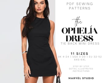 Mini A-line Sleeveless Dress Sewing Pattern| Tie back | Homecoming, Party, Cocktail Sexy Dress| Pdf Digital Instant Download| US 0-20