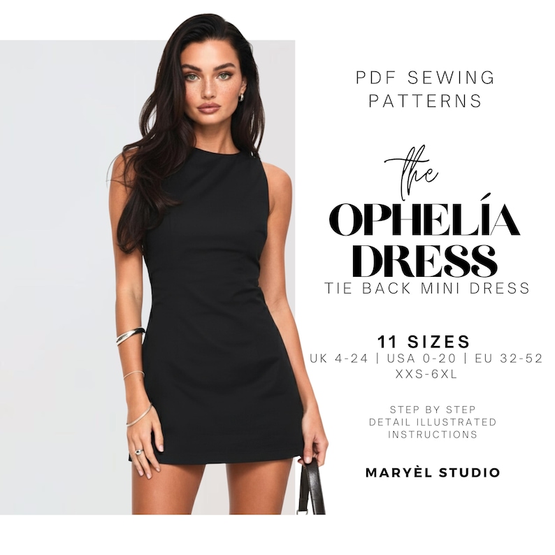 Mini A-line Dress Sewing Pattern| Tie-back Dress| Homecoming Dress Pattern| Pdf Digital Instant Download| US 0-20 image 1