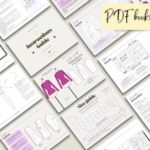May include: A PDF booklet for a sewing pattern. The booklet includes instructions, a size guide, and pattern pieces for a torso block pattern. The pattern pieces are shown on a white background with black lines. The booklet is titled "PDF booklet".