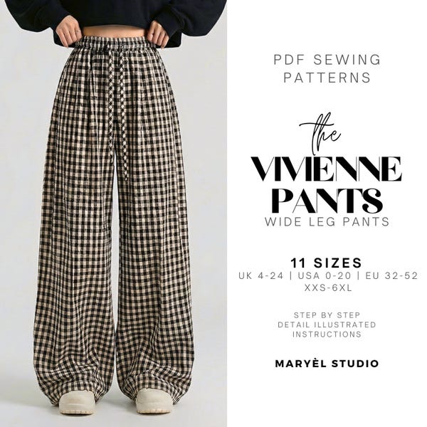 Wide Leg Pants Pdf Sewing Pattern, Easy Palazzo Summer Pants ,Beginner Friendly, US 0-20