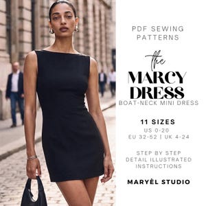 Boat Neck Mini Dress Sewing Pattern: Easy Woman Dress Pattern, Beginner Friendly, Instant download, US 0-20