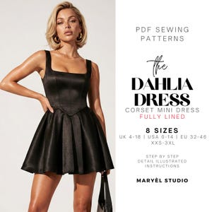 Corset Mini Prom Dress Sewing Pattern | Basque Waist, Lace-up Back| Beginner Friendly| Pdf Digital Inastant Download| US 0-20