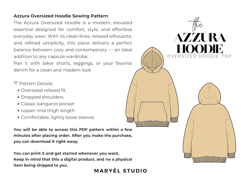 Hoodie Sewing Pattern| Oversized Sweatshirt Pattern| PDF Digital Instant Download| Beginners Sewing Patterns| US 0-20 image 7