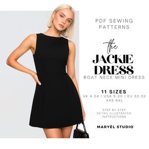 A-Line Mini Dress Sewing Pattern PDF • Boat Neck • Beginner Friendly • Instant Download • US 0-20