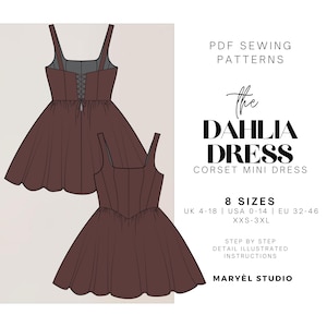 Dahlia Corset Mini Dress Sewing Pattern: Lace-Up Back (PDF Pattern)