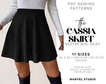 Circle Mini Skirt Sewing Pattern| Half Circle Skirt Pattern| Skater Skirt Pattern| Flare Skirt Pattern| Pdf Digital Download| Easy Skirt