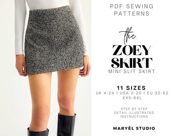 Mini Skirt Sewing Pattern| High-Waist Straight Skirt Pattern| Basic Skirt Simple Pattern| PDF Digital Download| Us 0-20 | EU 32-52