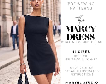 Boat Neck  A-line Mini Dress Sewing Pattern | Easy Women Dress | Beginner Sewing Pattern, Instant download |US 0-20